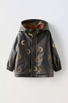 Плащ с водоотталкивающей подкладкой и лунным принтом ZARA, темно-коричневый