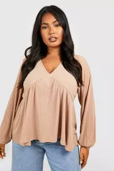 Пластический топ из мягкой ребинки с рукавами-воздушными рукавами Boohoo, серый