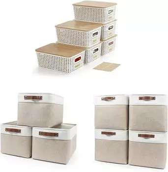 Пластиковые контейнеры для хранения с бамбуковыми крышками + тканевые корзины для хранения 15x11x9,5 дюймов + кубические контейнеры для хранения 13x13 Bagnizer