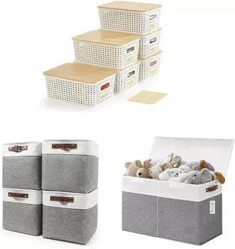 Пластиковые контейнеры для хранения с бамбуковыми крышками Большой ящик для хранения игрушек с крышками Bagnizer