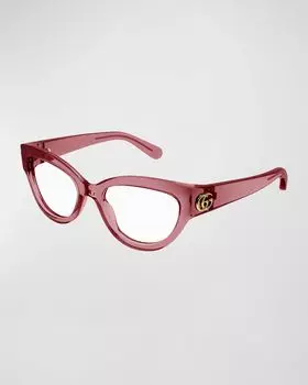 Пластиковые очки «кошачий глаз» с узором GG Gucci, цвет Shiny Transparent Brick Red