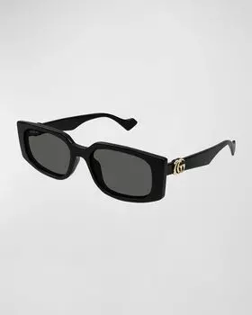 Пластиковые прямоугольные солнцезащитные очки с логотипом GG Gucci, цвет Shiny Black