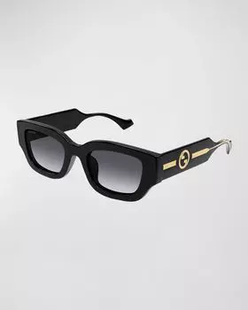 Пластиковые прямоугольные солнцезащитные очки с логотипом GG Gucci, цвет Black