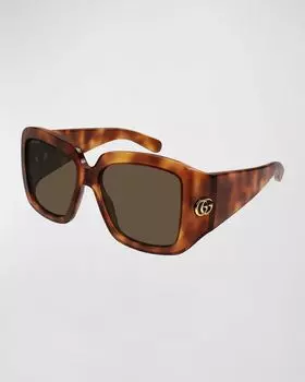 Пластиковые прямоугольные солнцезащитные очки с узором GG Gucci, цвет Shiny Blonde Havanamazzucchelli