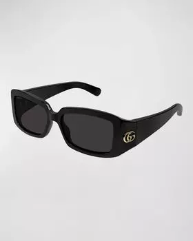 Пластиковые прямоугольные солнцезащитные очки с узором GG Gucci, цвет Copy Of Shiny Black 99097A Mazzucchelli