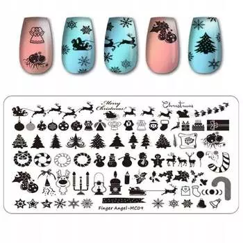 Пластина для штампа для ногтей РОЖДЕСТВЕНСКАЯ ЕЛКА СНЕЖИНКИ, Frezarkowo