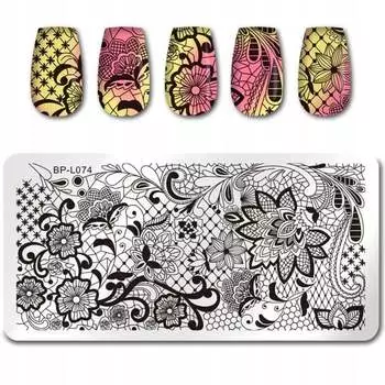 Пластина для штампа для украшения ногтей LACE MESH FLOWERS, Frezarkowo