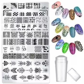 Пластина + штамп, набор для украшения ногтей, 25 шт., Frezarkowo