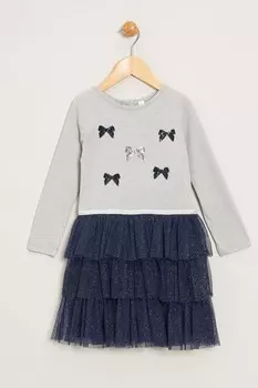 Платье 2 в 1 с длинными рукавами и пайетками и юбкой-пачкой Miss, серый