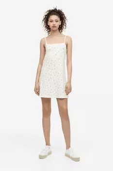 Платье А-силуэта из джерси H&M, белый/розовый цветочный