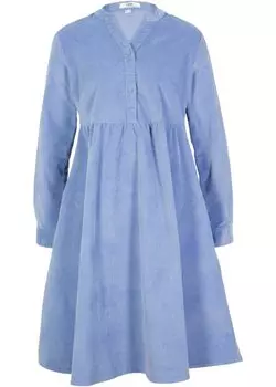 Платье а-силуэта из хлопкового вельвета с карманами длиной до колена Bpc Bonprix Collection, синий
