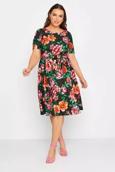 Платье А-силуэта London с цветочным узором Yours, черный