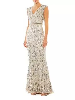 Платье А-силуэта с эффектом металлик Mac Duggal, бежевый