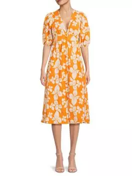 Платье А-силуэта с цветочным принтом и пуговицами Ted Baker London, оранжевый