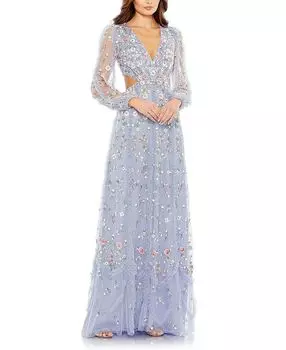 Платье А-силуэта с длинными рукавами и вырезами Mac Duggal, синий