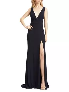 Платье А-силуэта с глубоким вырезом и разрезом Mac Duggal, цвет Midnight