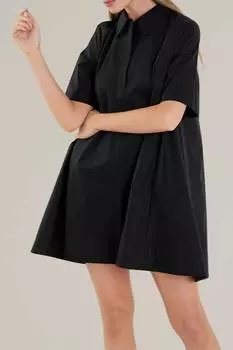 Платье А-силуэта с короткими рукавами черного цвета English Factory