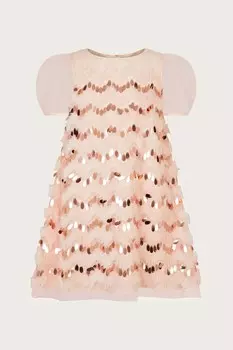 Платье А силуэта с оборками и пайетками Monsoon, розовый