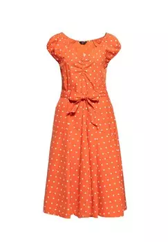 Платье А-силуэта с принтом в горошек по всей поверхности QUEEN KEROSIN, оранжевый