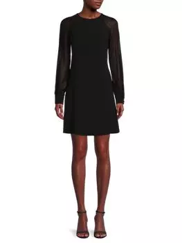 Платье а-силуэта с прозрачными рукавами Calvin Klein Black