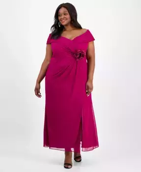 Платье A-силуэта с разрезом спереди и отделкой в виде розеток, plus size Alex Evenings, розовый