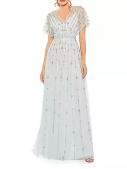 Платье А-силуэта с развевающимися рукавами и кристаллами Mac Duggal, цвет mist