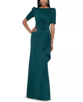 Платье а-силуэта с рюшами XSCAPE, темно-зеленый