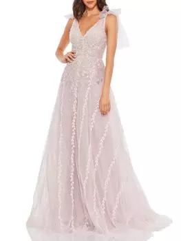 Платье А-силуэта с V-образным вырезом и украшением Mac Duggal, цвет Light Pink