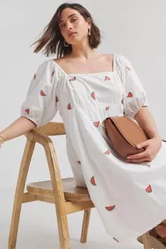 Платье А-силуэта с вышивкой фруктового мотива Simply Be, белый