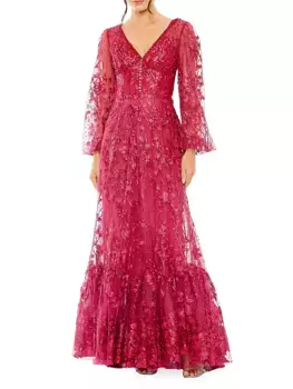 Платье А-силуэта с вышивкой Mac Duggal, цвет cranberry