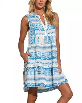 Платье А-силуэта в бело-голубом цвете ELAN