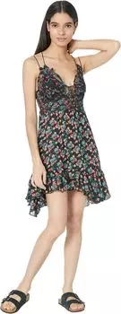Платье Adella Printed Mini Slip Free People, цвет Black Combo