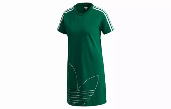 Платье ADICOLOR с короткими рукавами женское темно-зеленое Adidas Originals