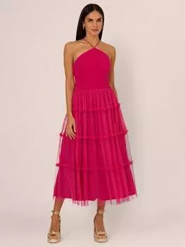 Платье adrianna by из трикотажной сетки с высоким воротом Adrianna Papell, цвет Bright Rose