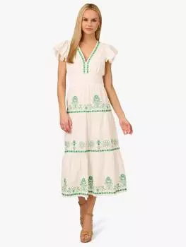 Платье adrianna by с вышитым вырезом на талии Adrianna Papell, цвет Ivory/Green