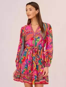 Платье Adrianna Papell Adrianna by Adrianna Papell Retro Abstract Print Mini, цвет pink/multi