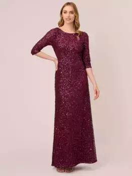 Платье Adrianna Papell Beaded 3/4 Sleeve Mermaid Maxi, цвет cabernet