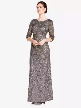 Платье Adrianna Papell Beaded 3/4 Sleeve Mermaid Maxi, цвет lead