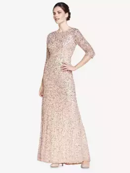 Платье Adrianna Papell Beaded 3/4 Sleeve Mermaid Maxi, цвет champagne/silver