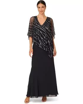 Платье Adrianna Papell Beaded Popover Midi, цвет Midnight