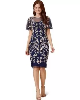 Платье Adrianna Papell Beaded Short, темно-синий
