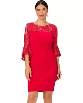 Платье Adrianna Papell Belle Sleeve Stretch Lace and Jersey Cocktail, цвет Hot Ruby