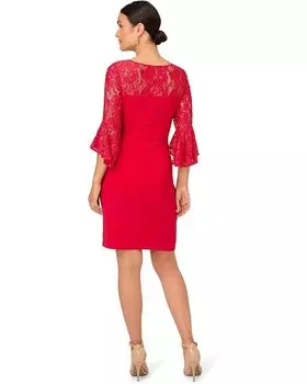 Платье Adrianna Papell Belle Sleeve Stretch Lace and Jersey Cocktail Dress, цвет Hot Ruby