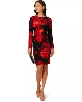 Платье Adrianna Papell Burnout Velvet Sheath Dress, цвет Black/Red