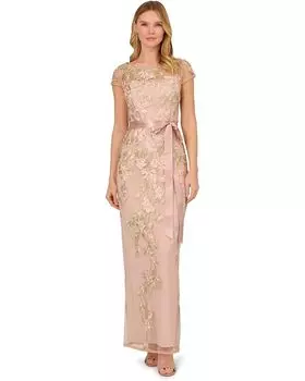 Платье Adrianna Papell Cascading Floral Embroidered Long Column Gown, цвет Blush/Nude Multi