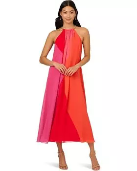 Платье Adrianna Papell Color Block Chiffon Dress, цвет Red Multi