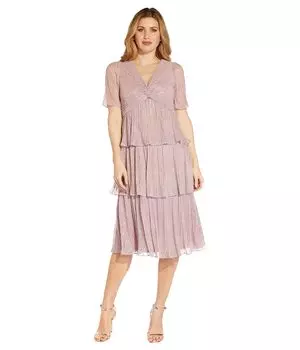 Платье Adrianna Papell, Crinkle Metallic Mesh Tiered Cocktail Dress