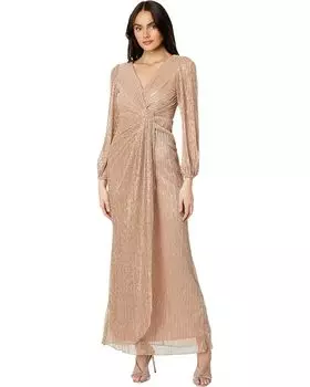 Платье Adrianna Papell Crinkle Metallic Side Draped Gown, цвет Light Gold