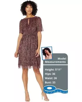 Платье Adrianna Papell Crinkle Metallic Tie Front Midi Dress, бордовый