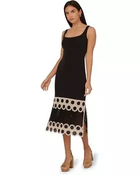 Платье Adrianna Papell Crochet Sheath Midi Dress, цвет Black/Ecru